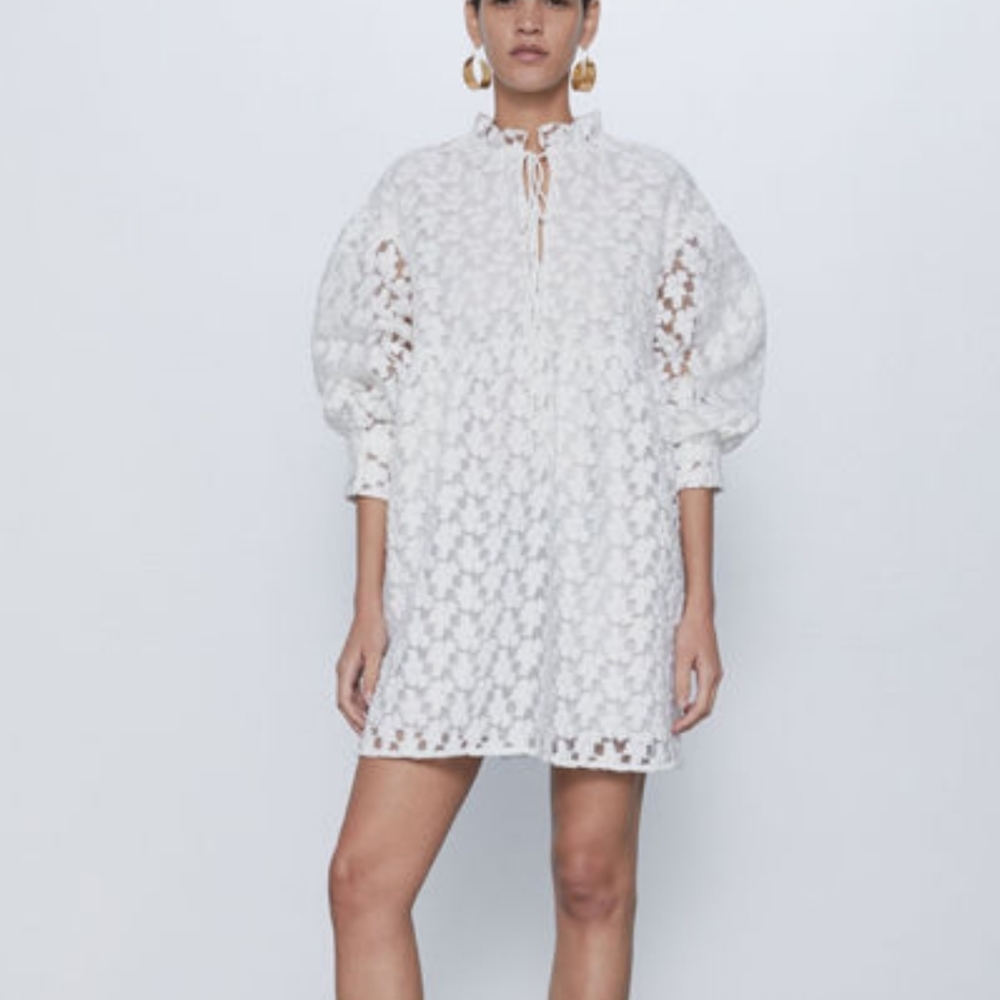 Zara White Textured Mini Dress